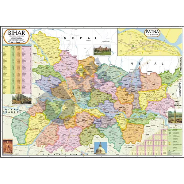 Bihar Political Cum Physical Map Chart